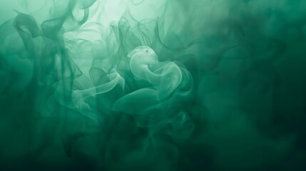 Dynamic emerald smoke plumes elegantly swirl and drift, creating an ethereal and atmospheric abstract background with smooth, flowing textures and mysterious gradients