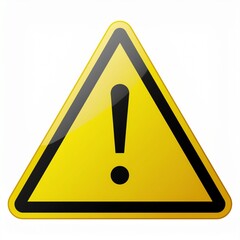 A yellow triangular warning sign featuring a black exclamation point symbol serves as an isolated danger alert icon for safety risk and hazard awareness on a white background
