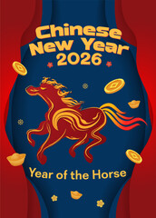 Happy Chinese New Year, Year of Fire Horse 2026 poster template design, vector illustration