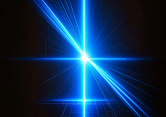 青いネオンの光が続く未来的デジタルトンネル背景