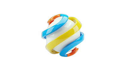 3D Abstract 3D shape with swirling colorful ribbons on transparent background