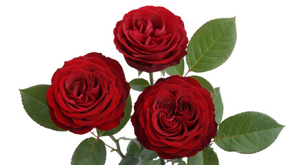 Red Roses Bouquet in Romantic Style with Deep Red Color on White Background for Valentines Day