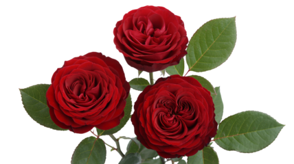 Red Roses Bouquet in Romantic Style with Deep Red Color on White Background for Valentines Day