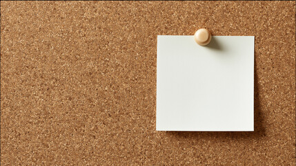 blank note pinned on cork board, empty paper on corkboard background, minimal memo note with push pin
