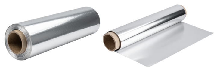 rolled aluminum tin foil paper collection isolated on white background