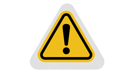Warning sign with exclamation mark in yellow triangle on gray background with bold black outline for safety alert