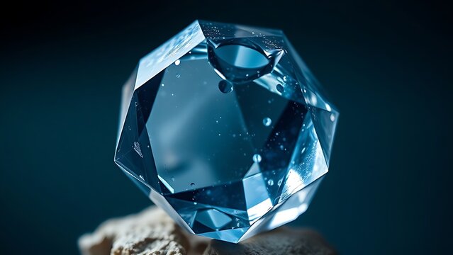 condoning. A naturally formed icosahedral crystal mineral, refracting geometric light in soft natural lighting against a clean background. STEM education sheets.
