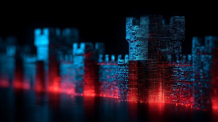 Fototapeta premium glowing digital firewall wall blocking cyber attack, cybersecurity protection concept