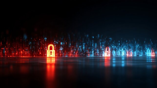glowing digital firewall wall blocking cyber attack, cybersecurity protection concept