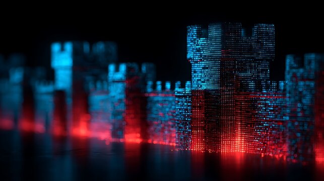 glowing digital firewall wall blocking cyber attack, cybersecurity protection concept