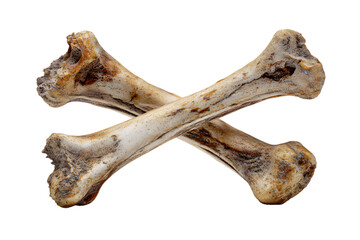 Crossed ancient animal bones isolated on white background