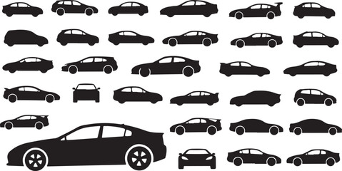 Set of car icons and silhouettes vector illustration