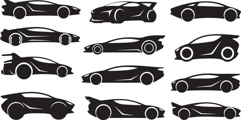Set of car icons and silhouettes vector illustration