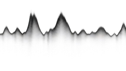 Ethereal black abstract waveform against a clean white backdrop, evoking digital soundscapes, data visualization, or distant, misty mountain ranges with a soft, gradient texture