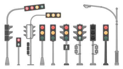 Diverse Collection of Traffic Signals and Streetlights Illustrating Traffic Control Systems