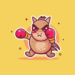 funny horse animal character mascot playing boxing sport isolated cartoons