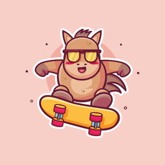 happy horse animal character mascot playing skateboard isolated cartoon