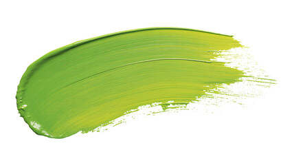 Green Paint Stroke Vibrant Brush Texture on White Background for Artistic Design