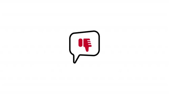 HD animated motion graphic of a comment bubble where a thumbs down enters, symbolizing low rating and negative product feedback