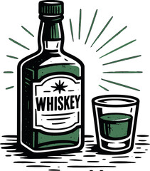 Whiskey Bottle Glass Vintage Vector Illustration