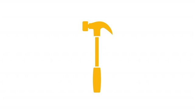 Animated hitting hammer glyph color icon. Carpentry tool animation. Driving nails, woodworking equipment. Repair instrument. Solid element on white background. HD video with alpha channel