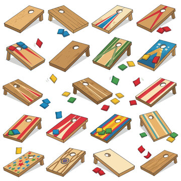 Collection of Cornhole Boards and Bean Bags for Outdoor Games.