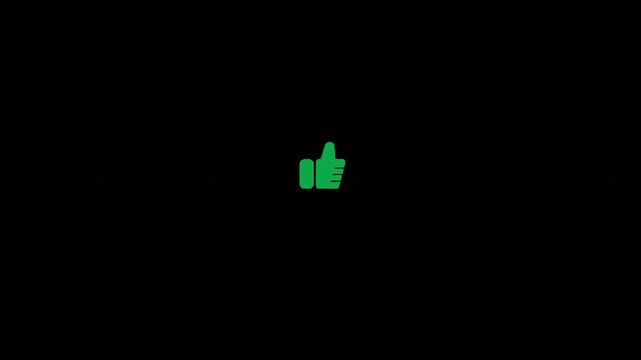 HD animated motion graphic of a comment bubble interaction where a thumbs up enters, symbolizing positive product review in alpha channel