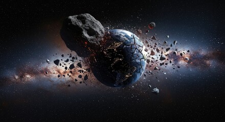 Asteroid impact shatters Earth, scattering debris into space