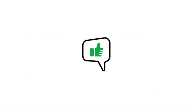 HD animated motion graphic of a comment bubble interaction where a thumbs up enters, symbolizing positive product review