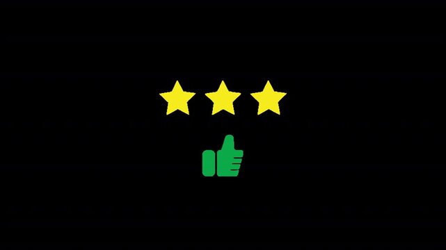 HD animated motion graphic of star rating followed by a thumbs up, symbolizing positive product review and high satisfactionin alpha channel