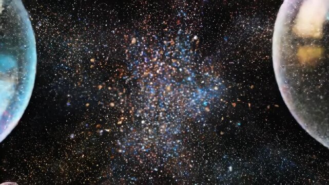 Cosmic Bubbles: An extraordinary visual spectacle unveils two luminous orbs gracefully framed within an intricate cosmos, inviting contemplation of the boundless wonders of the universe.