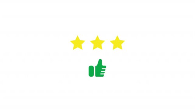 HD animated motion graphic of star rating followed by a thumbs up, symbolizing positive product review and high satisfaction