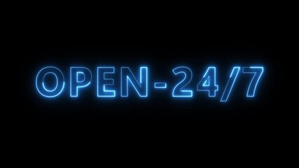 Open 24/7 hours text animation. Neon number animation.