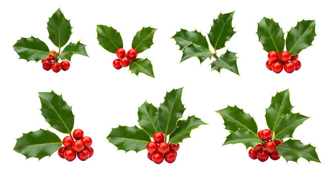 Christmas holly berries and leaves on a png transparent