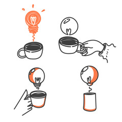hand drawn doodle drink mug with light bulb steam illustration