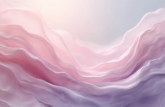 Soft flowing abstract waves in pastel pink and lilac colors, gentle fabric texture, dreamy light backdrop, elegant ethereal organic forms, smooth gradients and curves. - Powered by Adobe