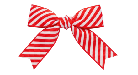 A red and white striped bow with a candy cane pattern on a png transparent