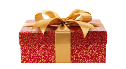 Obraz premium A red and gold gift box with a gold ribbon on a png transparent