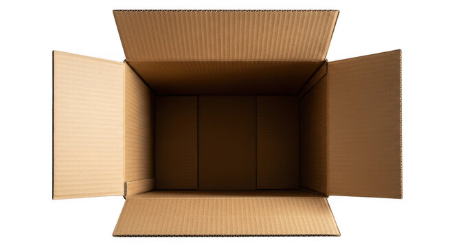 Open empty cardboard box isolated on transparent background