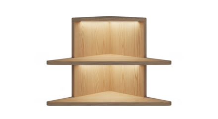 Modern illuminated corner shelf isolated on transparent background