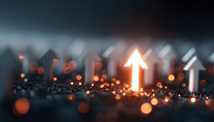 Unique success concept with a glowing arrow breaking limits while others remain blocked.