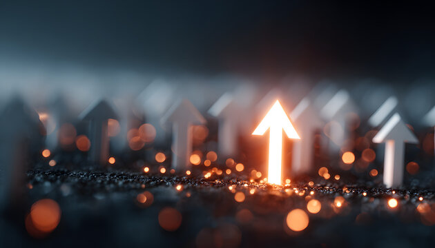 Unique success concept with a glowing arrow breaking limits while others remain blocked.