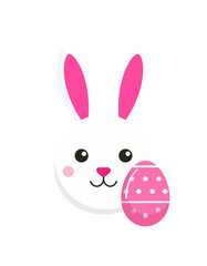 A clean, flat vector illustration of an Easter Bunny face with easter egg on PNG transparent background.