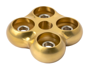 Polished brass four-petal device with central and surrounding metallic bearings