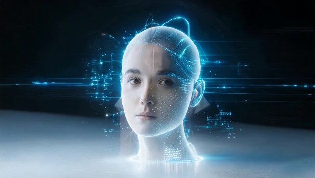 Digital human head with glowing patterns