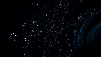 dim. Glittering mineral spots on a dark mine tunnel wall resembling a starry sky. STEM education sheets, lab safety posters, designed for biotech research communications, used by creative directors.