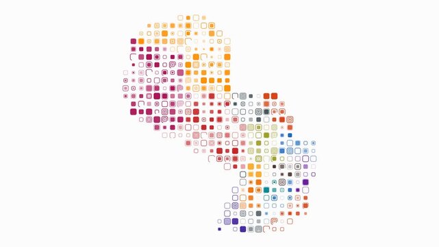 Paraguay animated country shape. Pulsating colored dots on the map of the country. Large size rounded square blocks. Digital style Paraguay map on white background. Trending animation video.