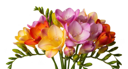 Bright bouquet of freesia flowers isolated on transparent background