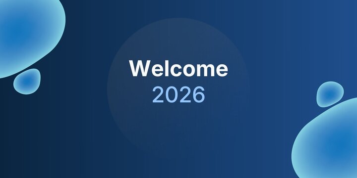 Premium Professional Welcome 2026 Corporate New Year Banner A premium corporate banner for Welcome 2026 featuring a sleek navy blue background, modern liquid shapes, and professional typography.