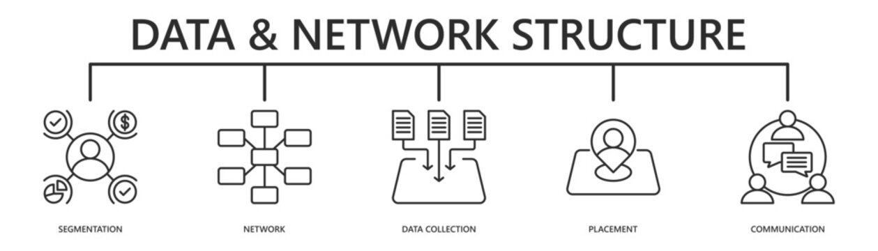 data and network structure web banner icon vector illustration with segmentation, network, data collection, placement, communication